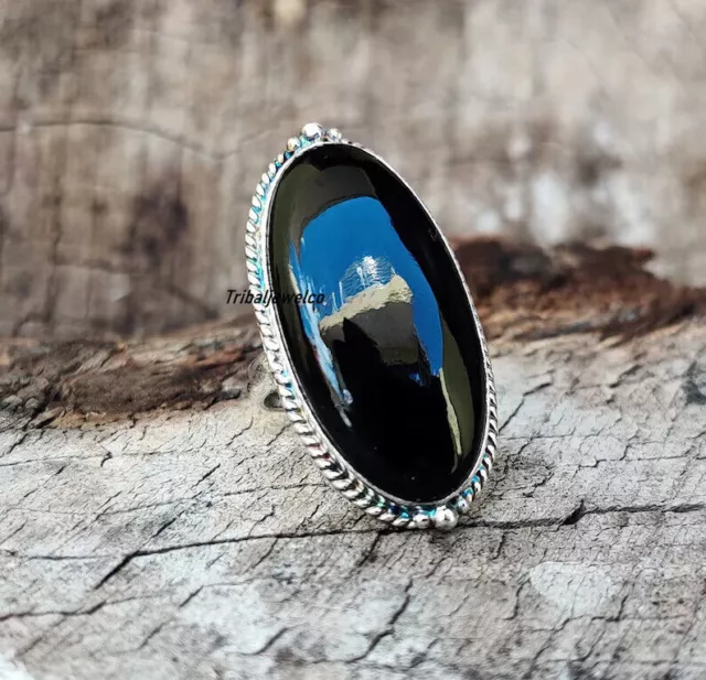 Black Onyx Ring, Sterling Silver 925, Gemstone Ring, Women Ring, Flower Ring,