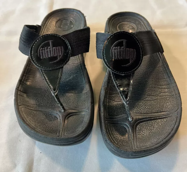 Fit Flop Womens Size 8 Flip Flop Thong Sandals Leather EU 39 Black