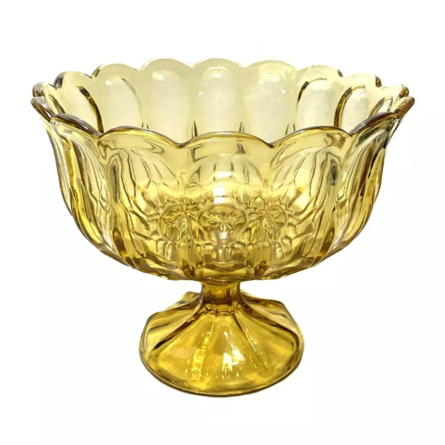 Vintage 1970s Anchor Hocking Fairfield Amber Glass Large Compote Footed Bowl