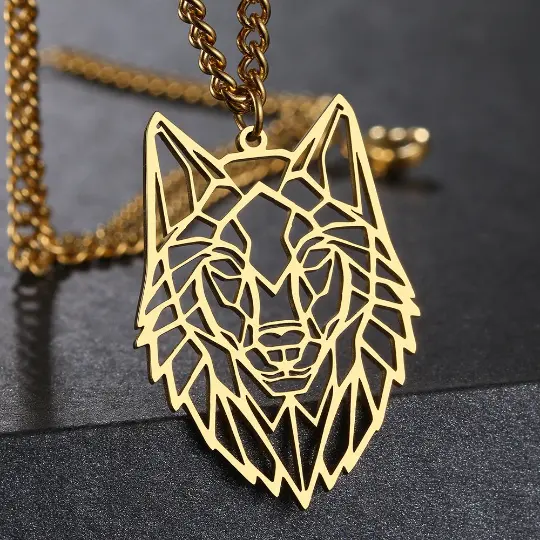 14k Solid Gold Norse Wolf Pendant Siberian Husky Animal Jewelry Gift (NO CHAIN)