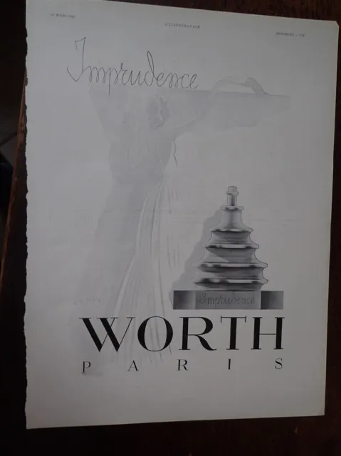 WORTH parfum IMPRUDENCE + MOLINARD + LOTERIE NATIONALE pub ILLUSTRATION 1940