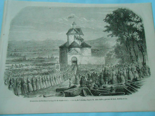19th century engraving - Procession of Forgiveness to the Chapel of the Holy Cross