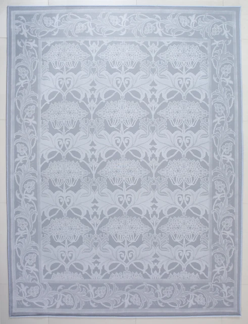 8X10 Modern Gray William Morris Washable Rug Built-in Padding
