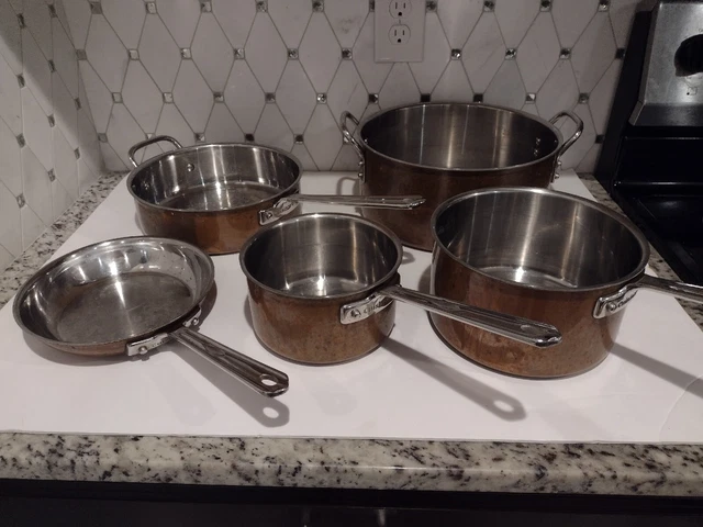 Cuisinart Copper Cookware 5 Piece Set Stockpot Saucepan Saute Pan Skillet