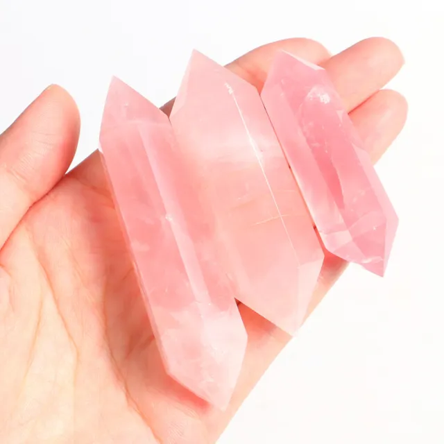 Pink Natural Rose Quartz Crystal Point Double Terminated Obelisk Wand Healing