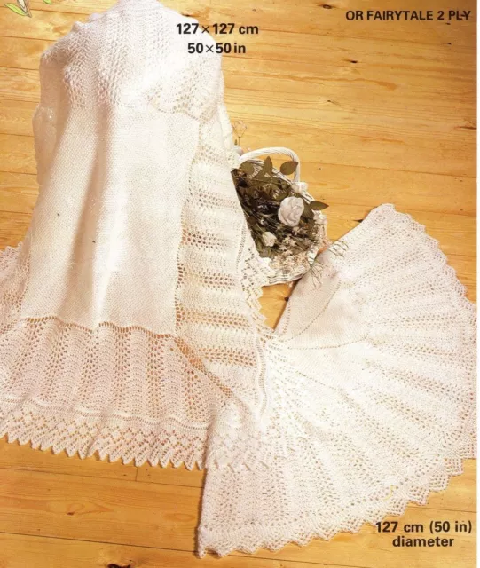 2 Baby Shawls One Circular One Square Knitting Pattern 2-Ply & 3-Ply Versions