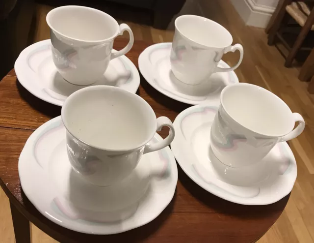 4 x Royal Albert Bone China Horizons - Aurora - Cups And Saucers -vintage 1986