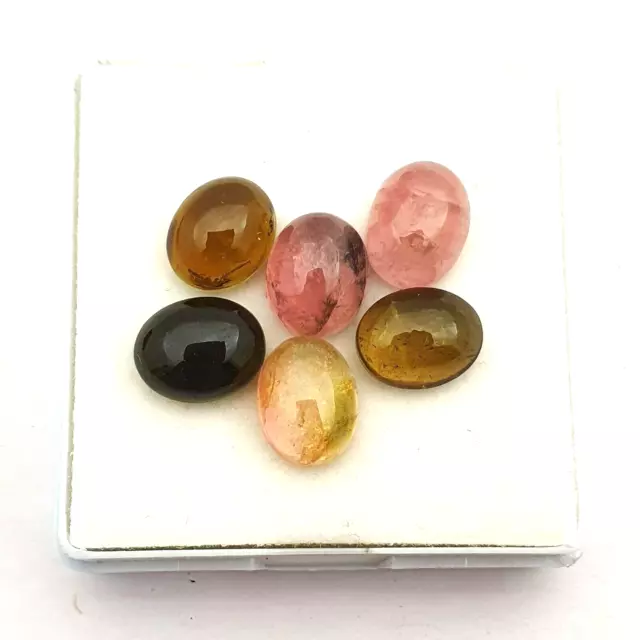 Naturel Multi Tourmaline Ovale Cabochon Desseré Gemme Lot 6 Pièces 8 10 MM 18 CT