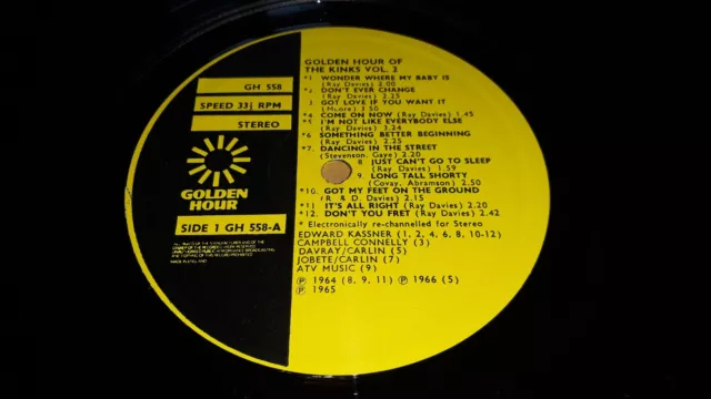 LP 33T KINKS " Golden hour of the kinks Vol 2 " GH 558 UK 1973 EX/VG+ 3