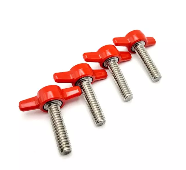 1/4-20 x 1" Thumb Screw T Bolts Red Butterfly Tee Wing Knob Stainless 4 Pack