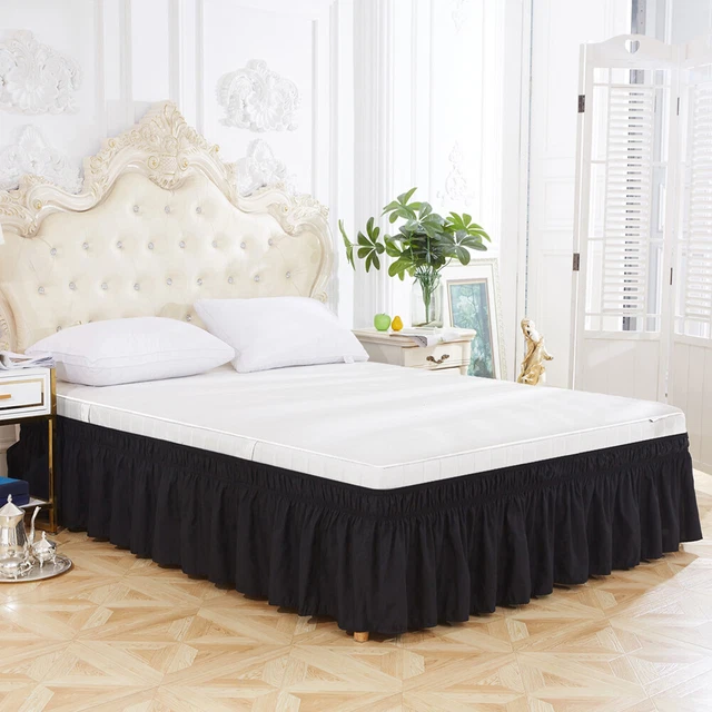 Three Sides Dustproof Twin Queen Elastic Ruffles Wedding Bed Skirt Wrap Around