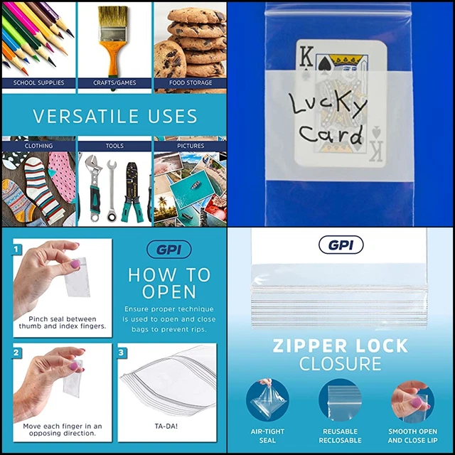 CLEAR PLASTIC RECLOSABLE ZIP BAGS - Case of 1,000  Strong & Durable