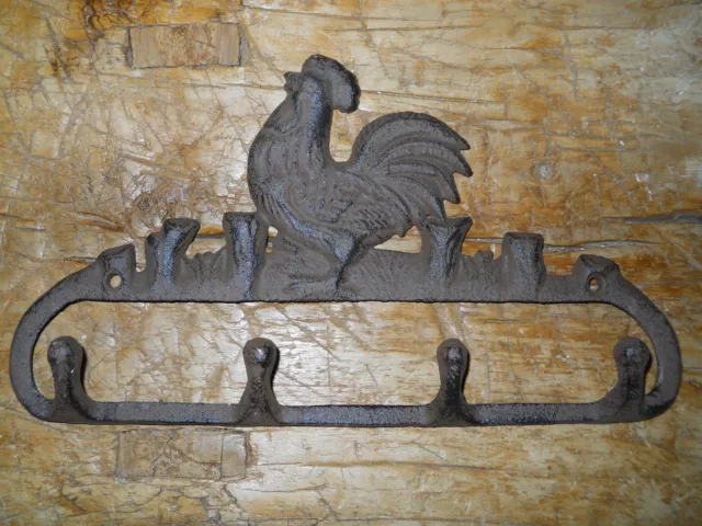 Cast Iron ROOSTER Towel, Coat Hooks, Farm Hat Hook, Key Rack CHICKEN