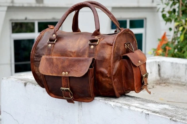 Small Leather Air Cabin Vintage Duffle Luggage Weekend Gym Overnight Travel Bag