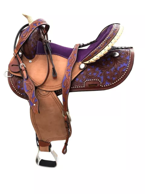 Adults Kids Pony Western Horse Barrel Saddle Leather Tack Set 10" - 18"