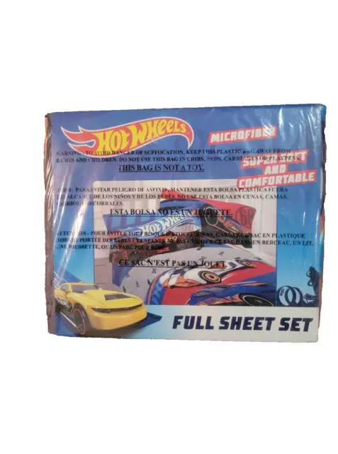 NEW Hot Wheels Full Size Microfiber Sheet Set - Children 4 Piece Bedding