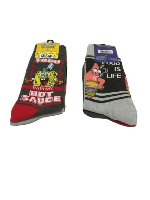 SpongeBob SQUAREPANTS I LIKE FOOD WITH MY HOT SAUCE Socks 2 Pairs Shoe Sz 6.5-12