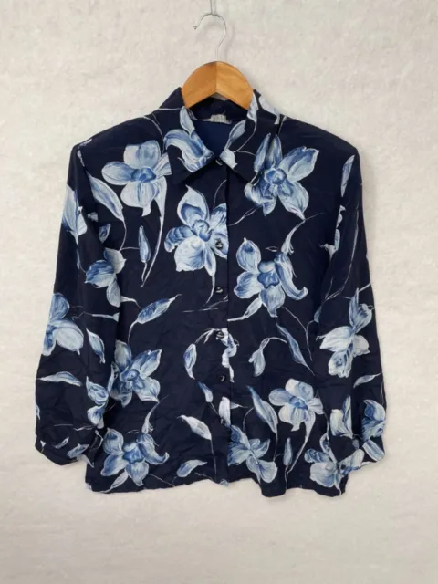 Camicia donna vintage manica lunga design floreale blu taglia large
