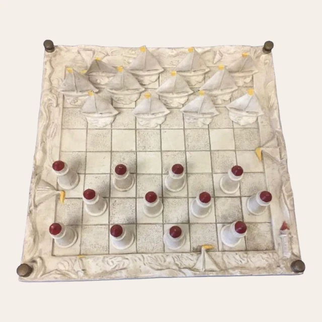 Hen Feathers Sailboat Lighthouse Checkers Tic Tac Toe Reversible Game Board