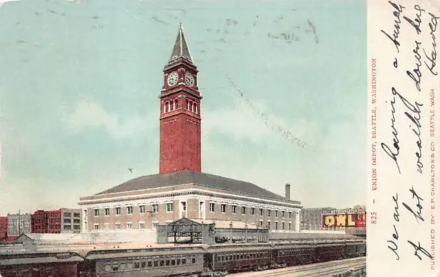Seattle WA Northern Union Pacific Railway Railroad Train Station Depot Postcard