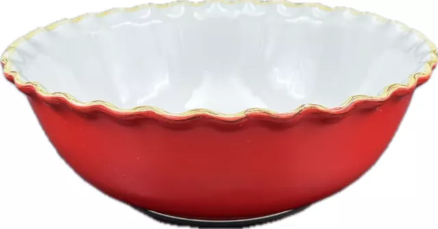 Sur La Table Italy Bowl Scalloped Large 11” Salad Pasta Serving Red White Deep