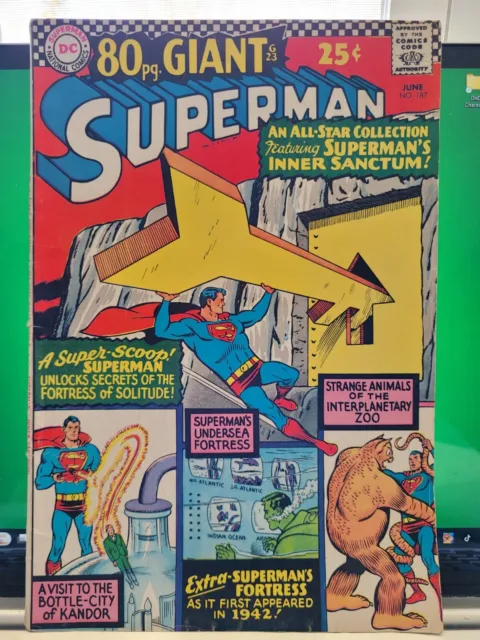 Superman #187 1966 DC Comic Book Silver Age 80 Page Giant