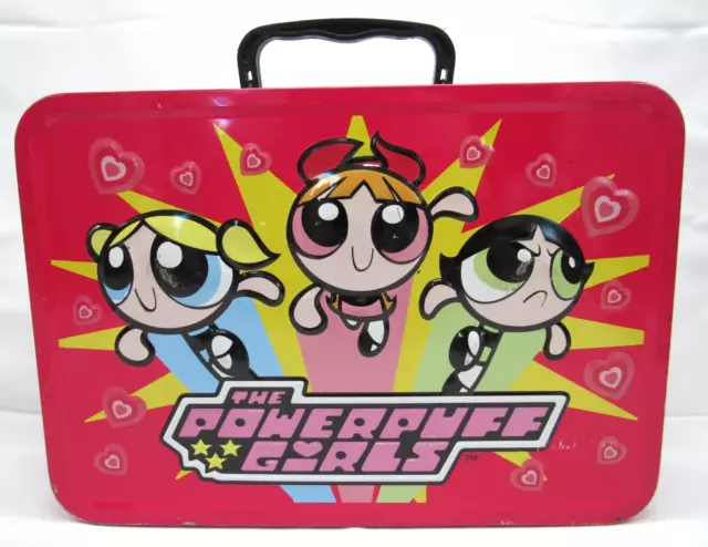 VTG Powerpuff Girls Tin Lunchbox Large Cartoon Network CN 2000 w/ Keychain 2