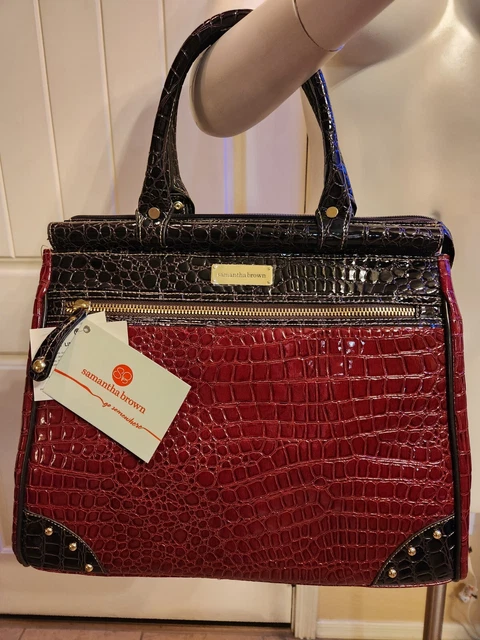 NWT Samantha Brown Croco-Embossed Dowel Bag Burgundy Red Brown