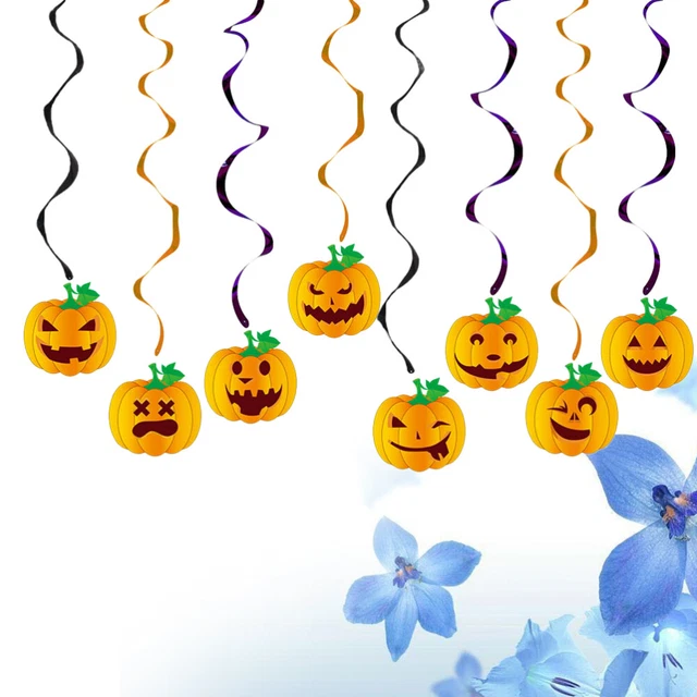 Lot De 24 Tourbillons Papier Halloween - 8 Motifs Différents, Longueurs 90-110cm - Avec Crochets Transparents
