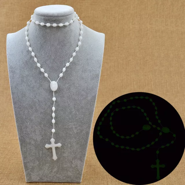 Glow in the Dark Green Prayer Beads Rosary Crucifix Necklace Religion Jewellery