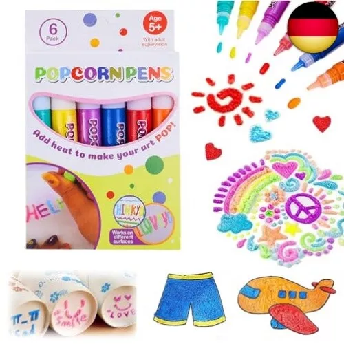 Magisch Popcorn Stifte 6 Stück, Magischer Popcornstift 3D Aquarellstift, Magic