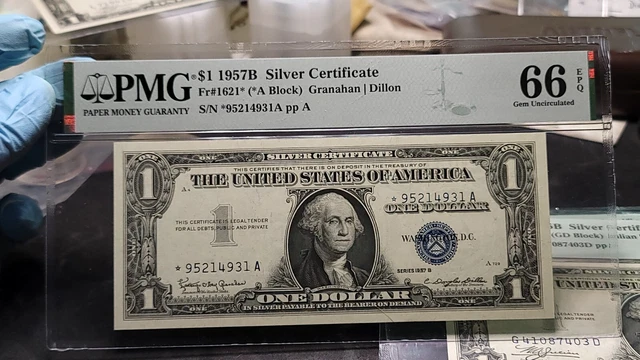 Fr.1621* $1 1957 B STAR Silver Certificate PMG GEM Uncirculated 66 EPQ Key Star