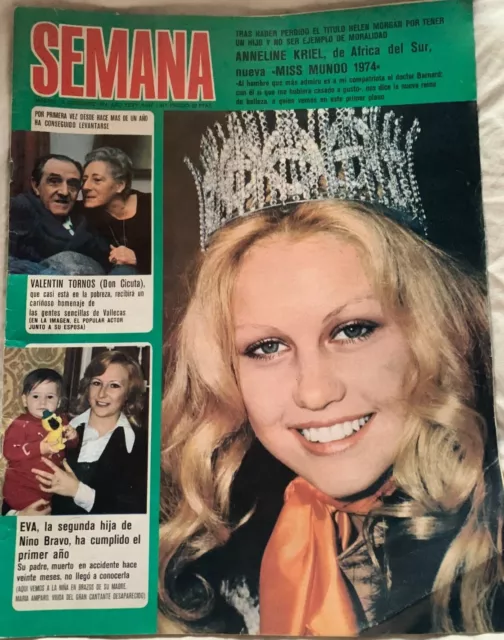 Revista Semana Nº 1.817. 14 Diciembre 1974. Anneline Kriel miss mundo 1974.