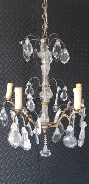 Lustre en bronze à pampilles 5 branches H 65 cm