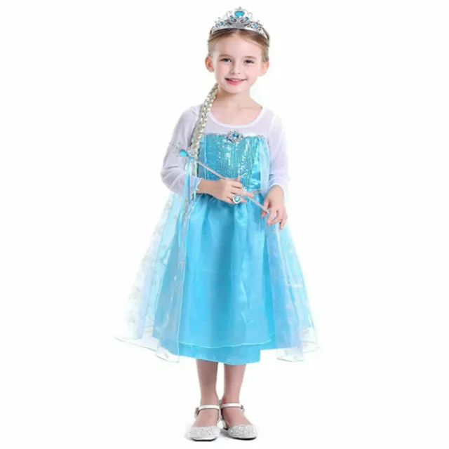 Costume Fantasia Principessa Congelato Compleanno Ragazze Festa Cosplay Elsa Anna Abito Regalo 6