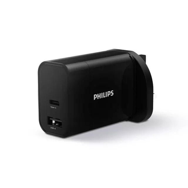 Philips Chargeur Secteur 30W 3 Broche Royaume-Uni USB C Et USB A Ports N Câble 2