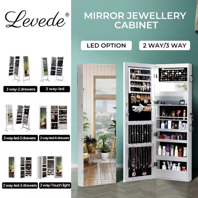 Levede Mirror Jewellery Cabinet Full Length Makeup Storage Jewelry Organiser Box