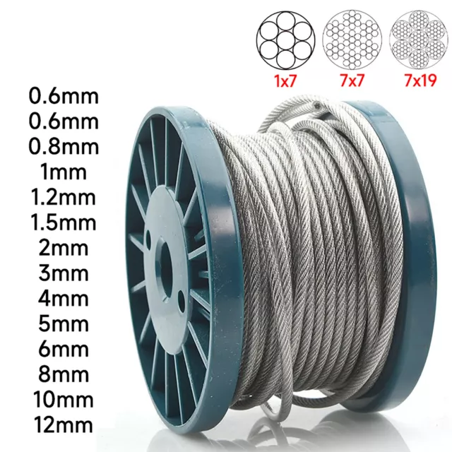 PVC Coated Stainless Steel 304 Cable Wire Rope 1x7 7x7 7x19, Clear, 1/32" - 1/2"