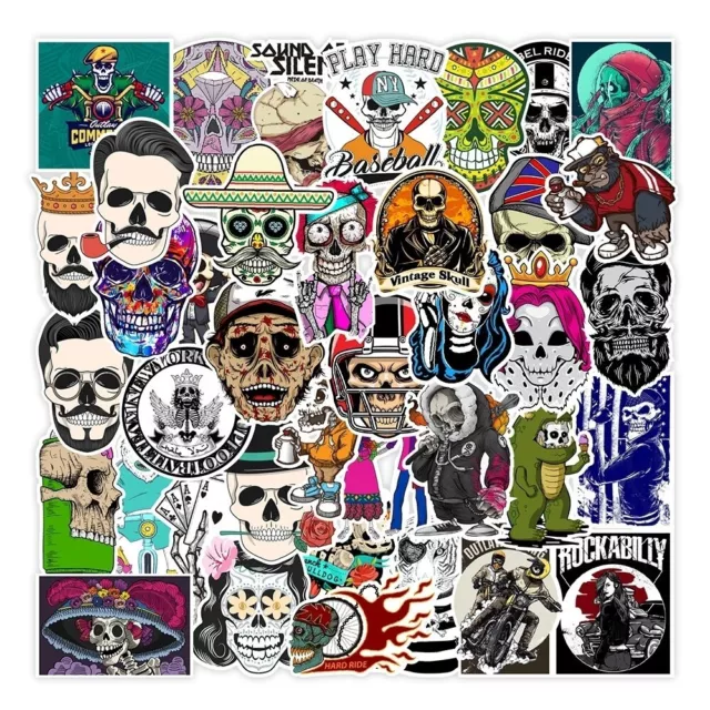 ⭐100  x Stück New Fresh Bunter Totenkopf Mix / Skull / Horror Sticker Aufkleber