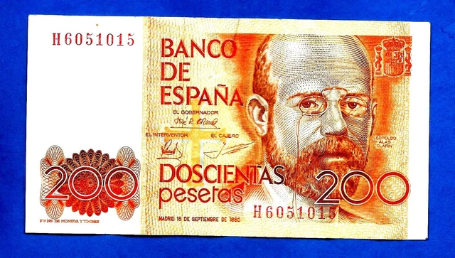 Spain P156 200 Pesetas LEOPOLDO GARCI de las ALAS & TREE 16.9.1980 VF+