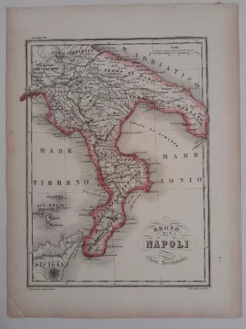 Regno di Napoli (Parte Meridionale)_Originale carta dell'800 del Marmocchi