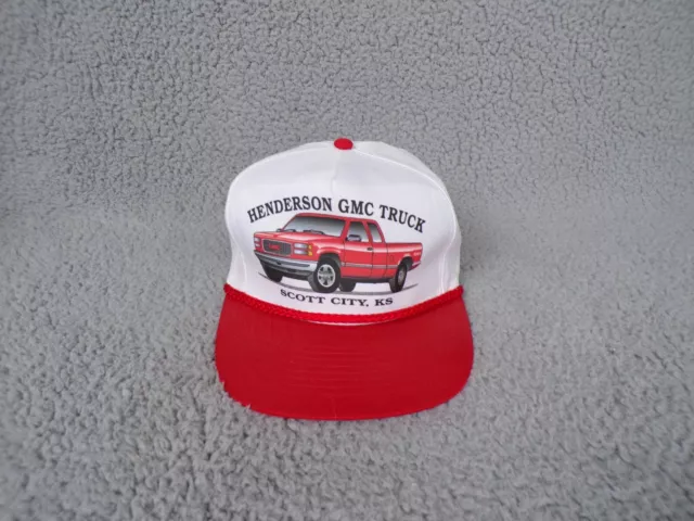 GMC Truck Hat Cap Snapback White Red Henderson Dealer Trucker Rope Vintage