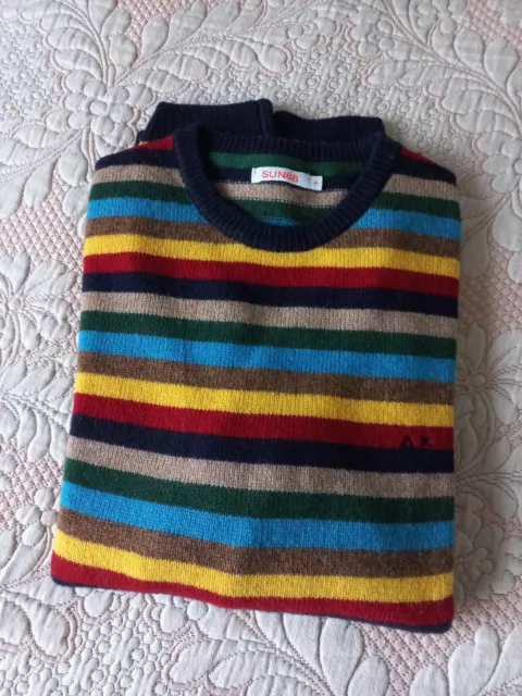 Sun68 Maglia Maglione Uomo Pullover A Righe Lana Caldo Sci Inverno Montagna M