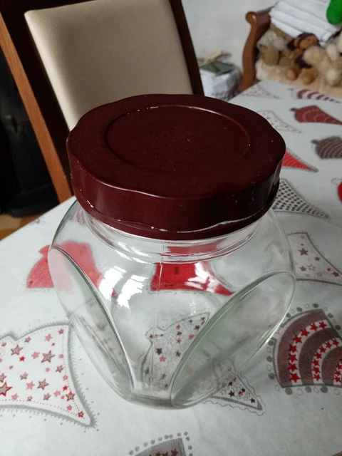 Grand Bocal Vintage En Verre Des Années 80 - 3 Litres - Couvercle Plastique - France - Parfait Pour Rangement