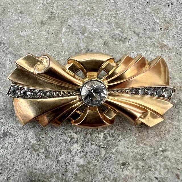 Magnifique Broche Florale Vintage Années 1950 En Vermeil Et Argent - 10,2 Cm