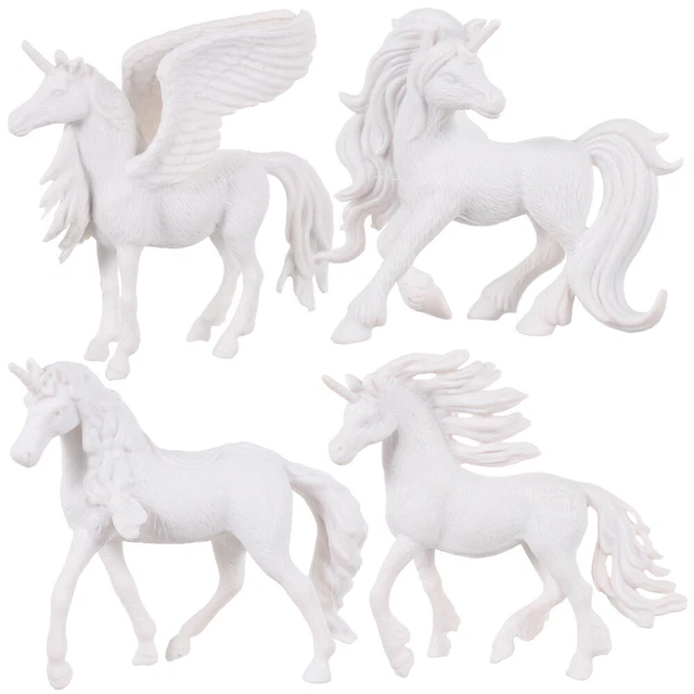 4 piezas blanco hágalo usted mismo pintura unicornio juguete horneado unicornio figuras niños Ku