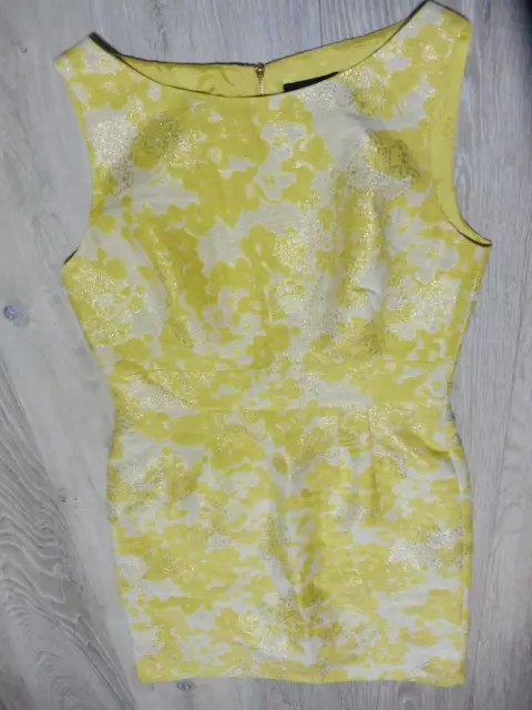 Tahari Arthur S Levine Women's Dress Size 10 Yellow Metallic Floral A-Line