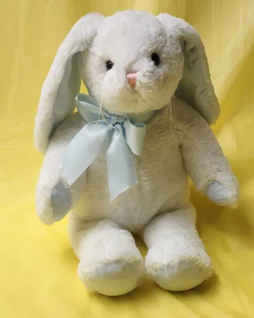 Bearington 17" White Easter Bunny Rabbit Blue Bow Plush Stuffed Animal