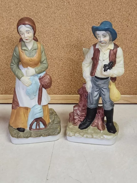 2 Collectible Ceramic Figurines, Woman's Work Is Never Done, A Man Hunting