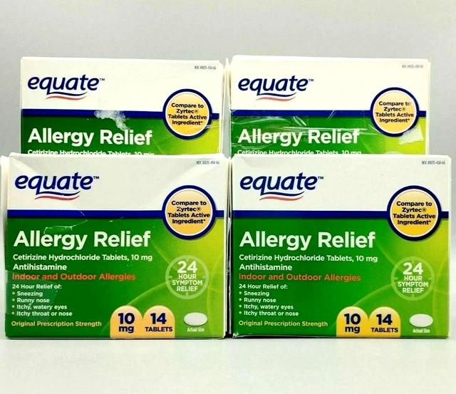 EQUATE ALLERGY RELIEF Cetirizine Hydrochloride Tablets 10mg 14ct x4PK